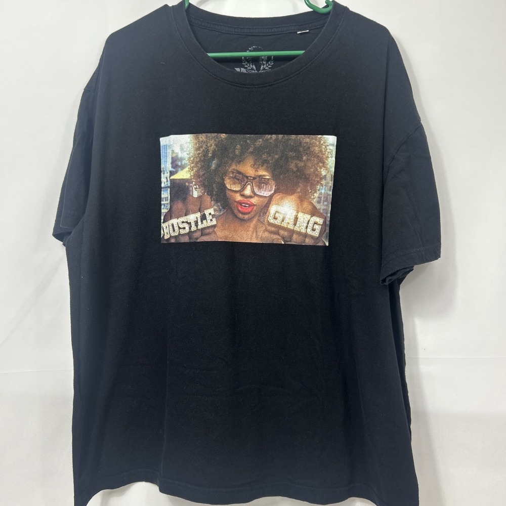Hustle Gang Graphic T- Shirt Black  Size 4XL Retro Afro Girl Hip Hop Streetwear